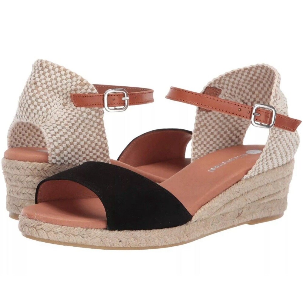 Eric Michael Trieste Espadrille Wedge Sandals, Women's 40 | US 9.5-10 Black Tan